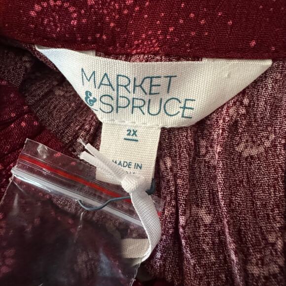 Market & Spruce Red Sleeveless Ruffle Split Neck Blouse 2X NWT Plus Size Top - Picture 7 of 7